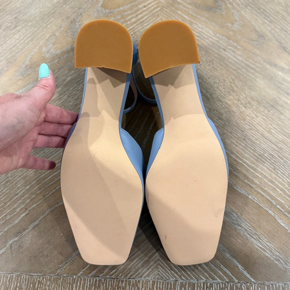 Nordstrom Katrina Leather Ankle Strap Block Heel Pumps Blue 13M NWOB